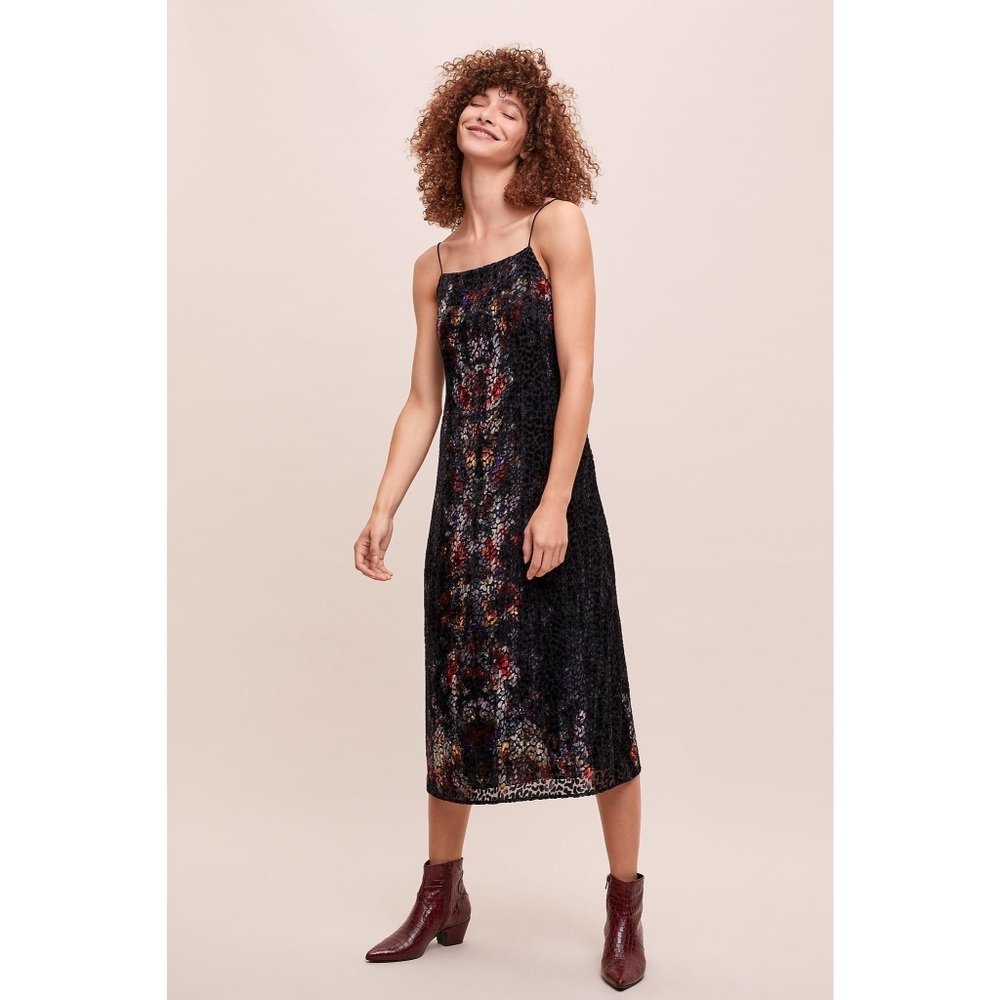 Anthropologie x Kachel Burnout-Velvet Slip Dress